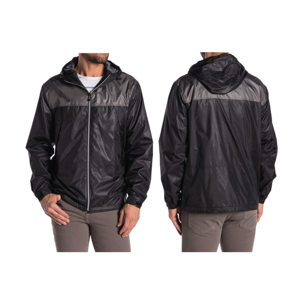 Noize Mens Color block Panel Nylon Hoodie Jacket Zip Up Black XL